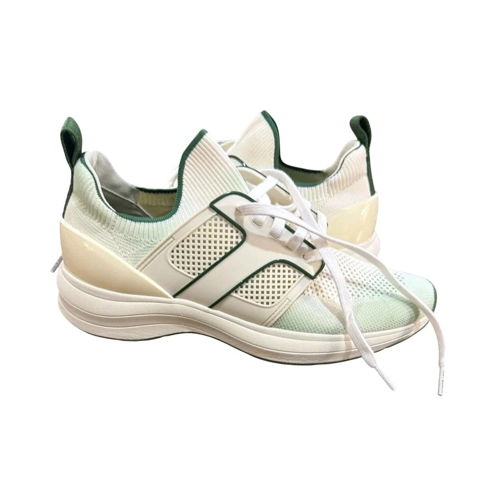 Tory‎ Burch T Runner Knit Mesh Sneaker Shoes White Green Size 9